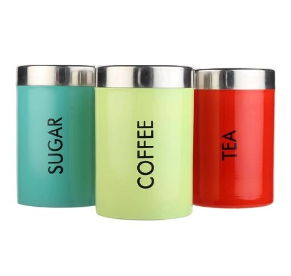 3 Pcs Multicolor Airtight Stainless Steel Tea Coffee Sugar Canister Set 600ml - 600ml, Multicolor, Stainless Steel, Airtight, Set of 3